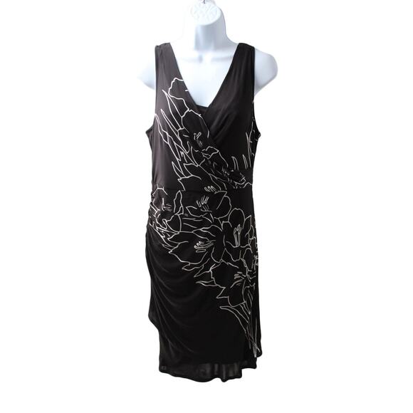 Tracy Reese Women's Ruched Combo Dress Black Calla Lily Placement Size Medium - Picture 3 of 4
